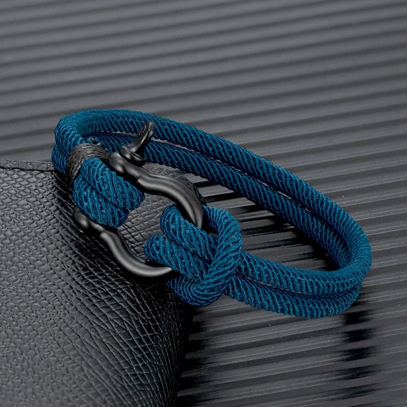 MKENDN Men Women Navy Blue Marine Sailor Rope Nautical Survival Shackle Bracelet
