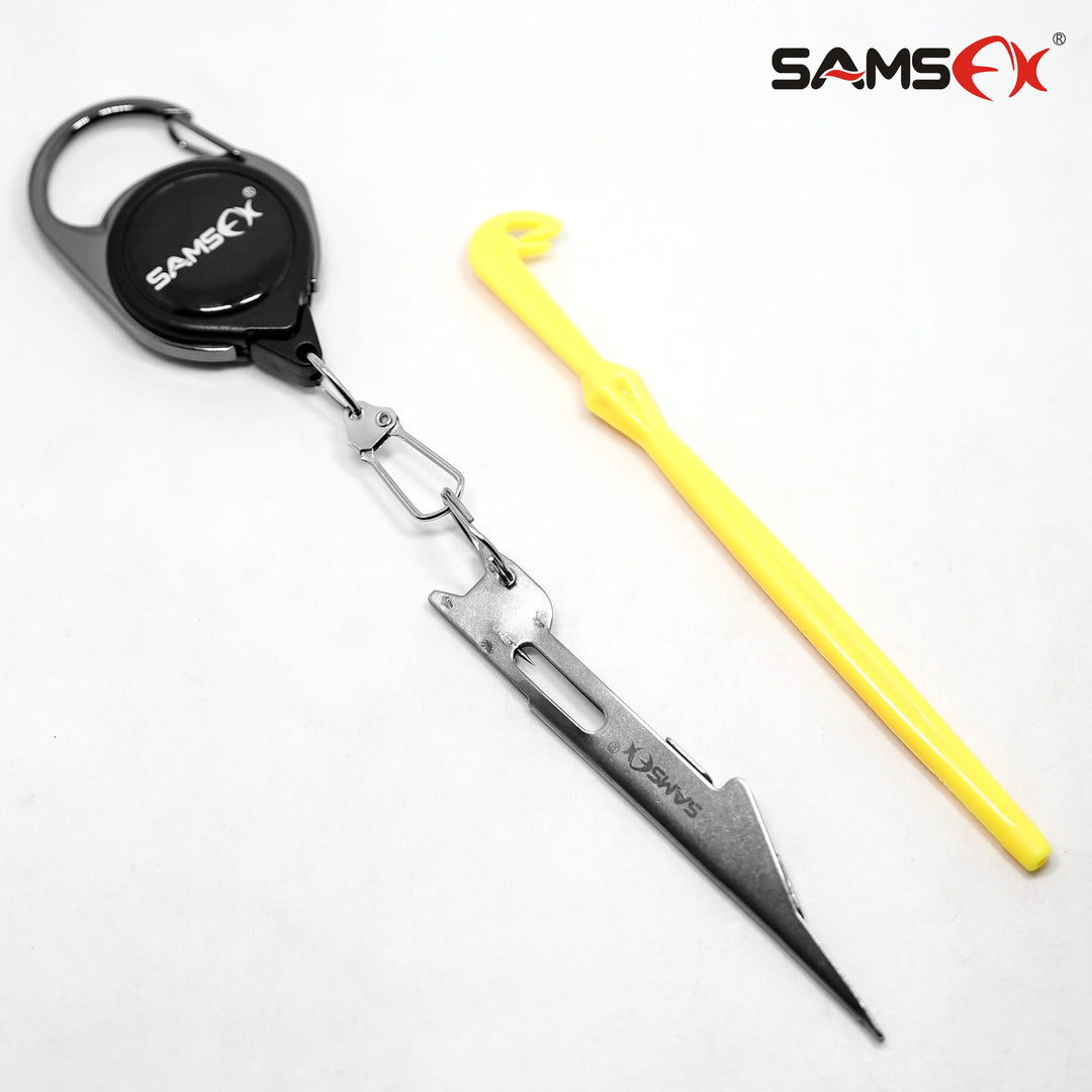 SAMSFX Quick Knot Tying Tool Loop Tyer Hook Remover w/ Zinger Retractors Fly Fishing