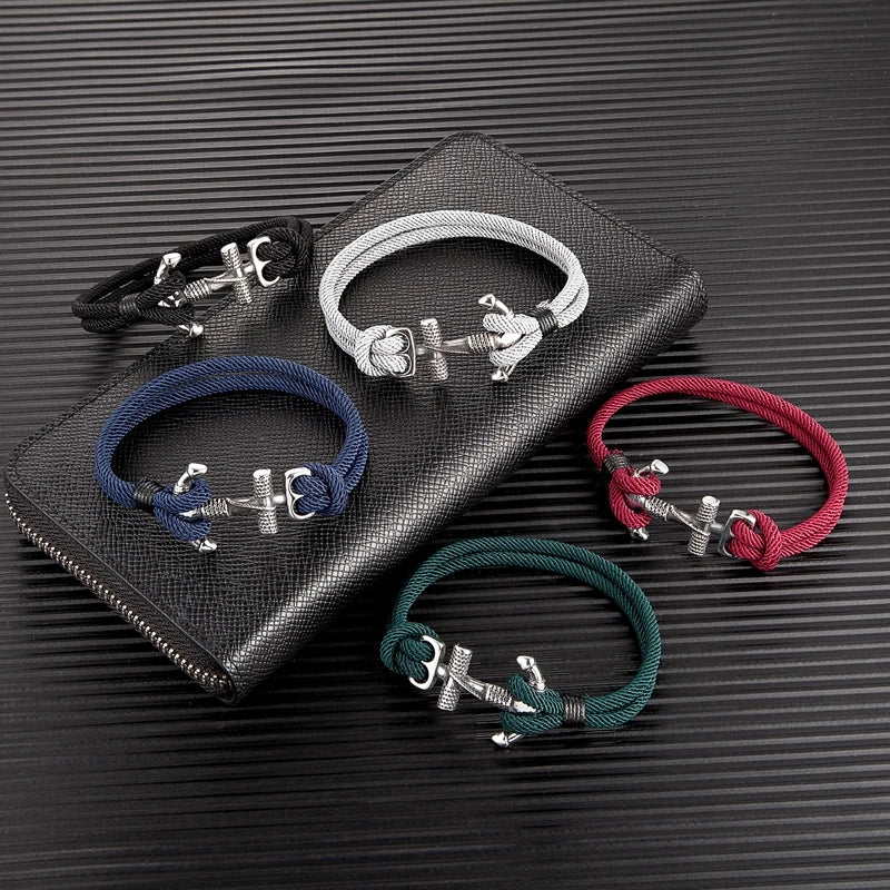 MKENDN Waterproof Anchor Bracelets Men Double Strand Nautical Survival Rope Bracelet