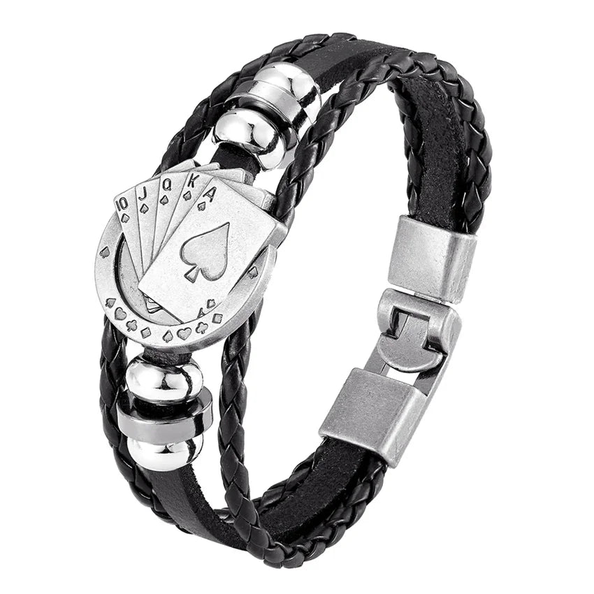 2023 Fashion Brand Leather Bracelet Multilayer Poker Bracelet Men's Retro Punk Rock