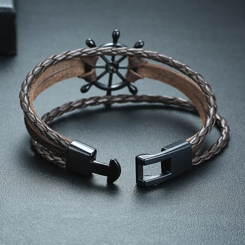 Ships Wheel Jewelry Rudder Leather Bracelet Nautical Bracelet Nautical Gifts