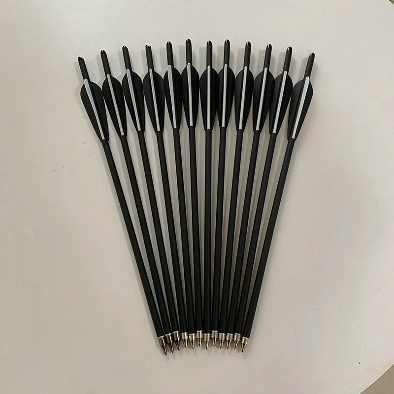 12Pcs 13.5/16/17/18/20/22 Inches  2 Black 1 White Crossbow Carbon Arrow  Length OD 8.8mm  Feather for Archery Hunting Shooting