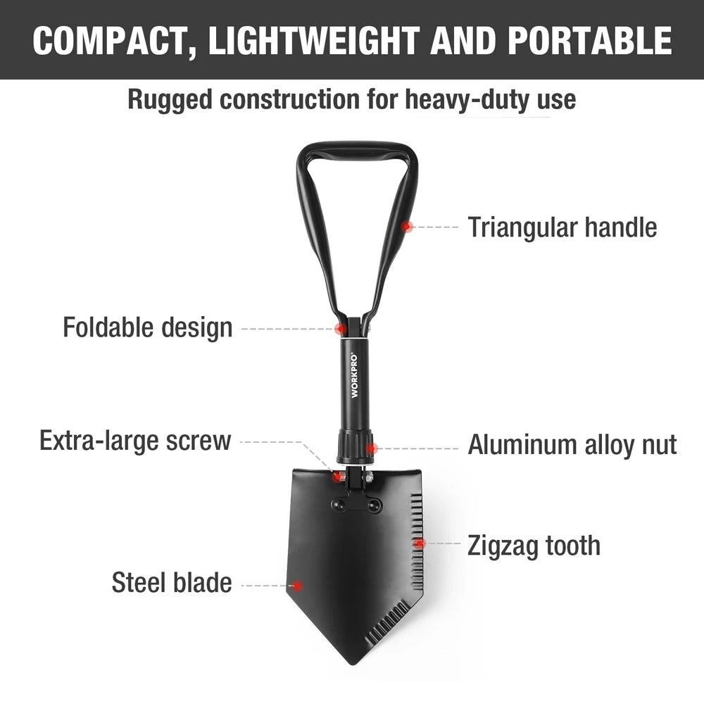 WORKPRO Military Shovel Tactical Mini Folding Shovel with pouch Outdoor Camping Spade Survival Emergency Tools