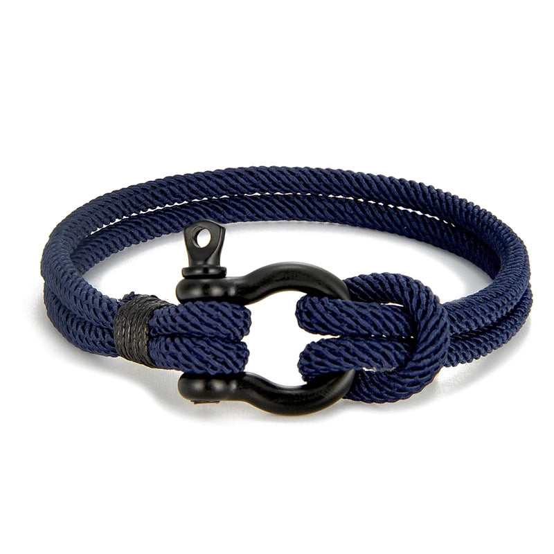 MKENDN Men Women Navy Blue Marine Sailor Rope Nautical Survival Shackle Bracelet