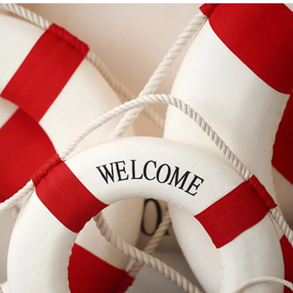 Nautical Style Welcome Decorative Red Blue Life Buoy Home Marine Beach Wall