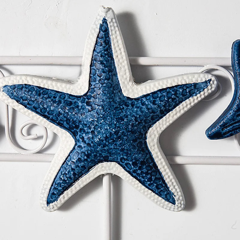 Mediterranean Style Wood Decoration Hook Shell Starfish Nautical Decor Wooden Marine