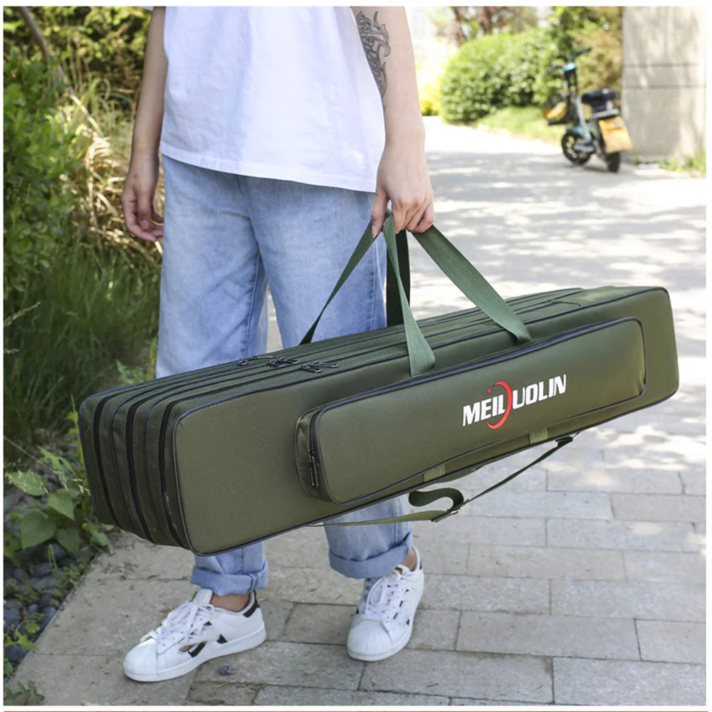 Multi-purpose 2/3 Layer Fishing Bag Fishing Rod Carrier Oxford Fishing Pole Tools Storage