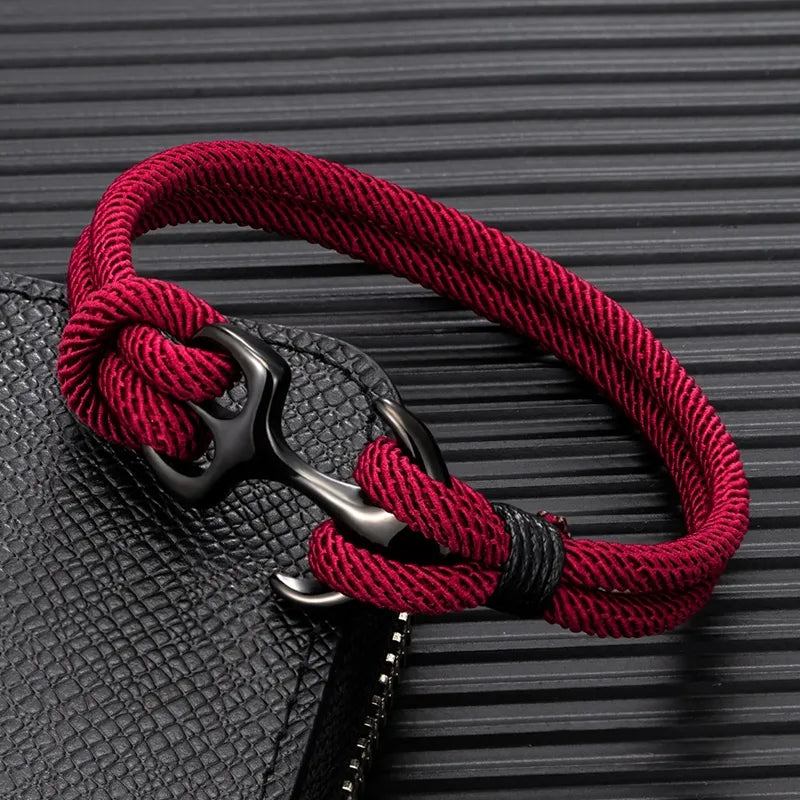 MKENDN Anchor Bracelets Men Double strand Nautical Survival Rope Paracord Bracelet