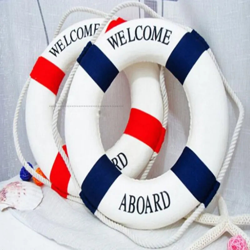 Nautical Style Welcome Decorative Red Blue Life Buoy Home Marine Beach Wall