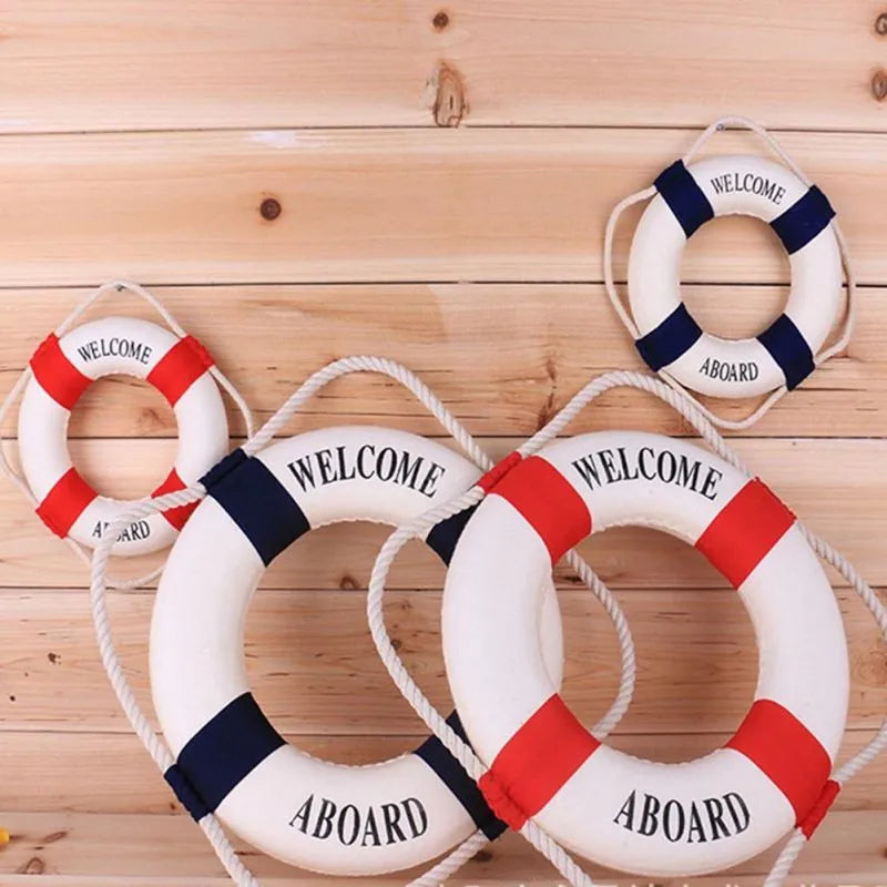 Nautical Style Welcome Decorative Red Blue Life Buoy Home Marine Beach Wall