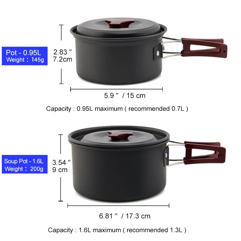 Widesea Camping Cookware Set Outdoor Pot Tableware Kit Cooking Water Kettle Pan