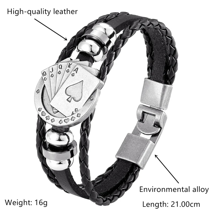 2023 Fashion Brand Leather Bracelet Multilayer Poker Bracelet Men's Retro Punk Rock