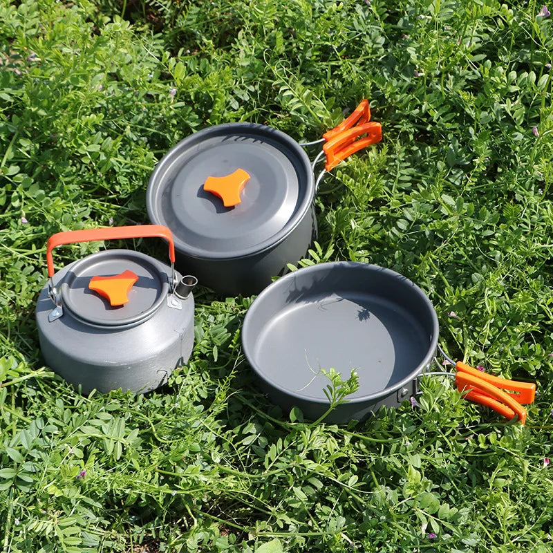 Outdoor Cookware Set DS311 Camping Cooking Set 3 Person Pot Pan 1.1L Kettle