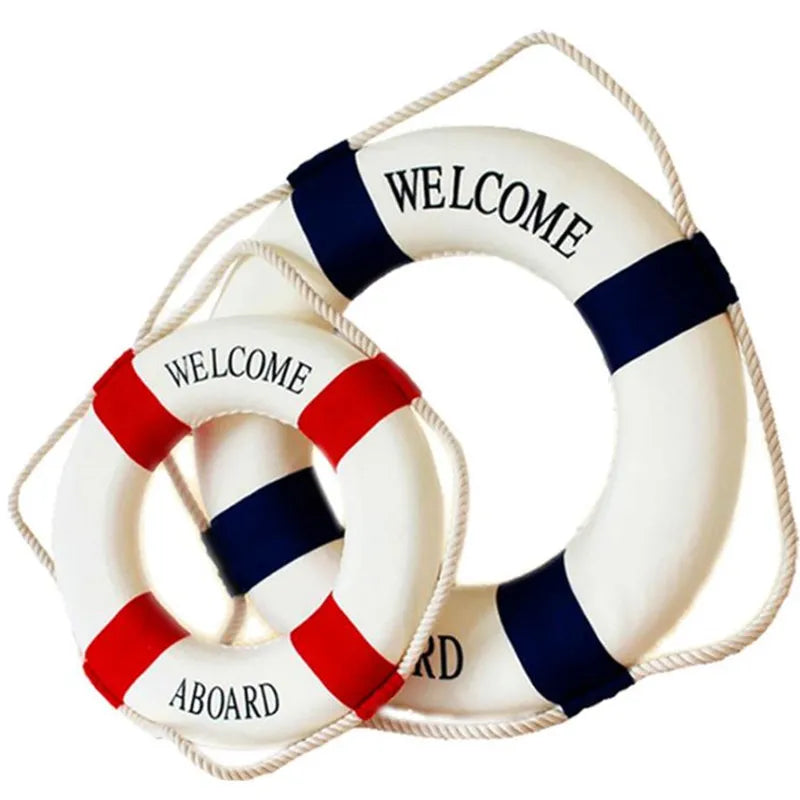 Nautical Style Welcome Decorative Red Blue Life Buoy Home Marine Beach Wall