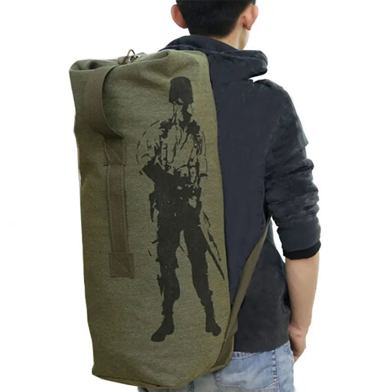 Outdoors Canvas Military Backpack Camping Hiking Rucksack Women Men Bag Bucket