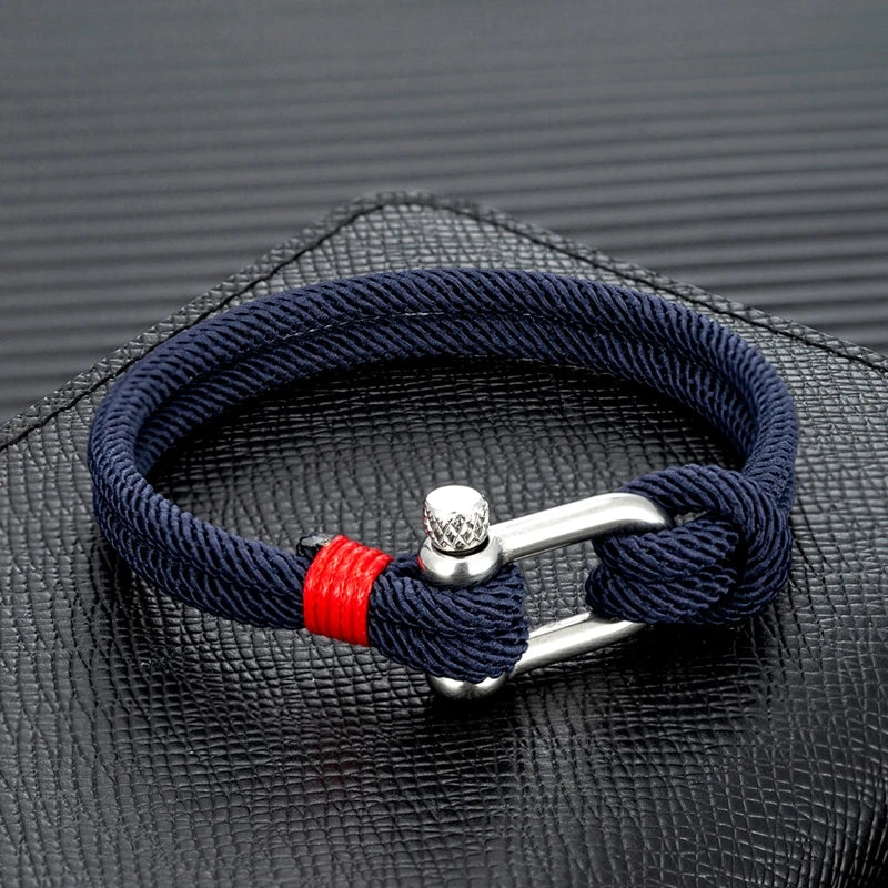 MKENDN Men's Nautical Double Strand U shape Shackle Survival Rope Bracelet Women