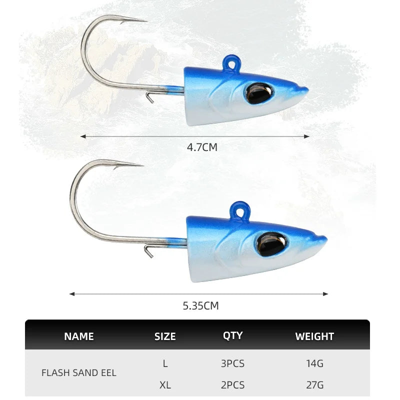 BLUX FLASH SAND EEL 14G/27G Soft Fishing Lure Tail Jig Head Hook Minnow Artificial