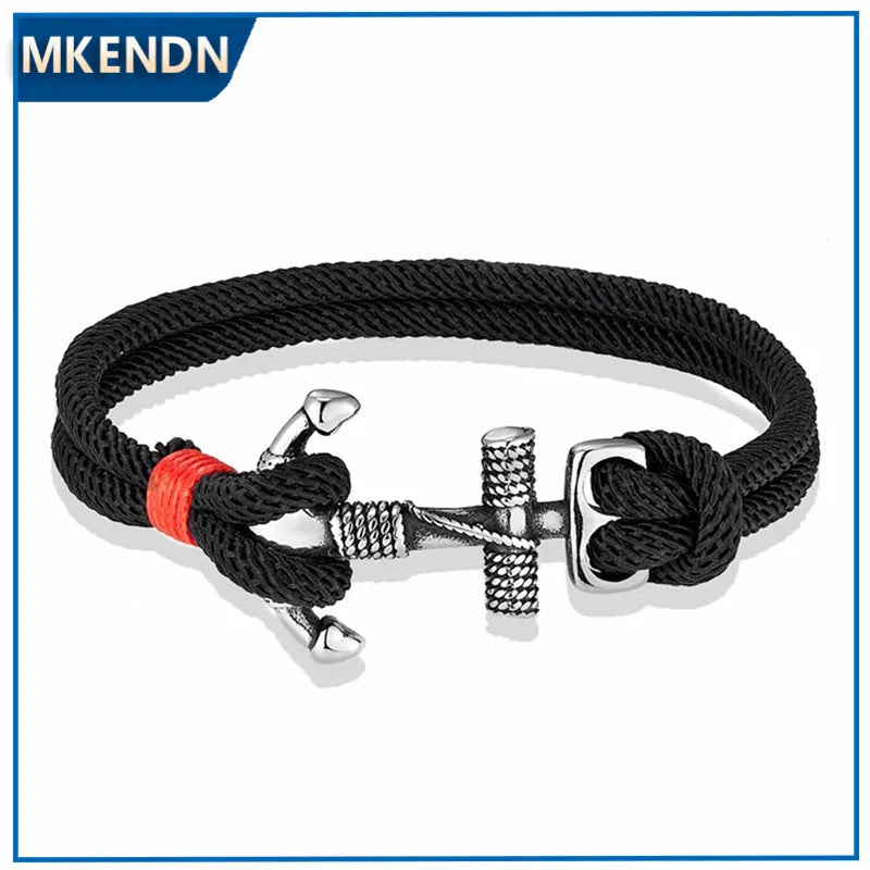 MKENDN Minimalist Sailing Bracelet For Men Women Stainless Steel Anchor