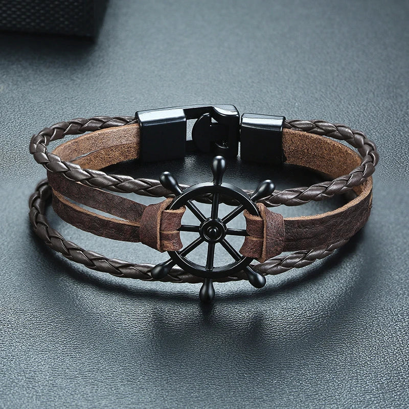 Ships Wheel Jewelry Rudder Leather Bracelet Nautical Bracelet Nautical Gifts