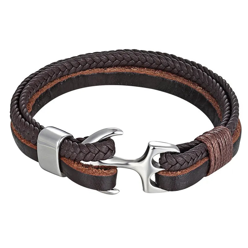 High Quality Stainless Steel Shackle Buckle Leather Survival Bracelets Bangle Men Surf