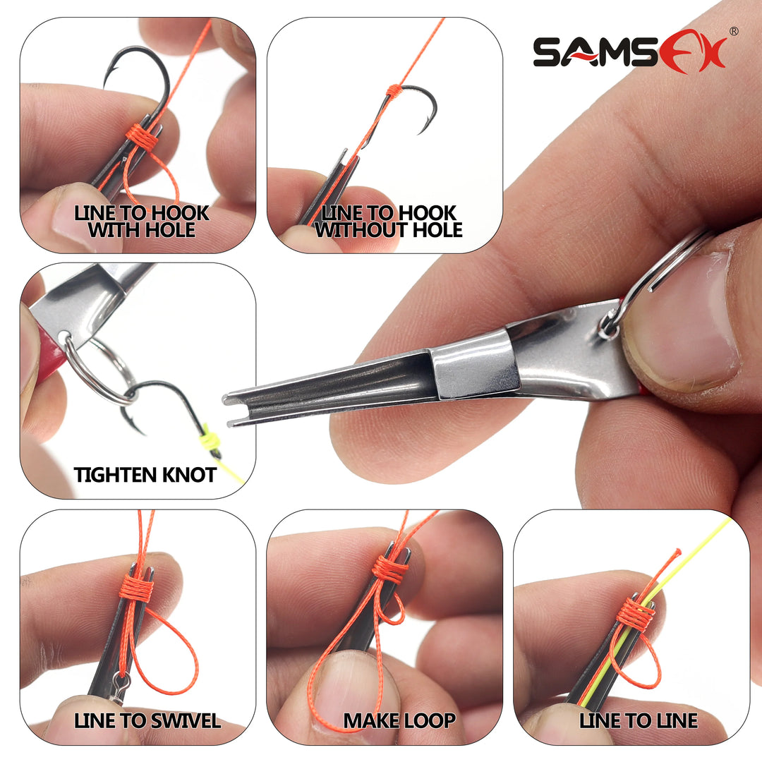 SAMSFX Fishing Quick Knot Tying Tool, Hook Sharpener, Split Rings Opener and Upper Bait