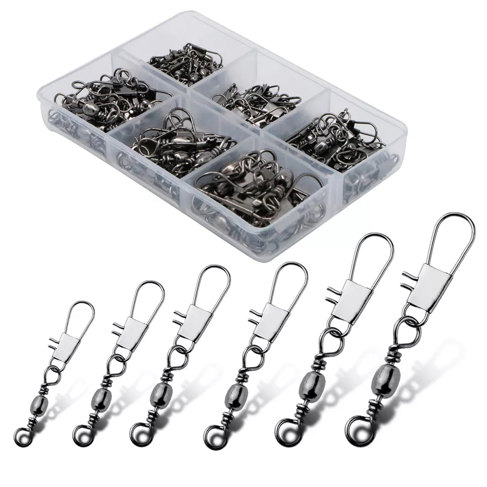 100pcs/box 6 Size Swivel Fishing Connector Snap Pin Rolling Fishing Lure Tackle Alloy