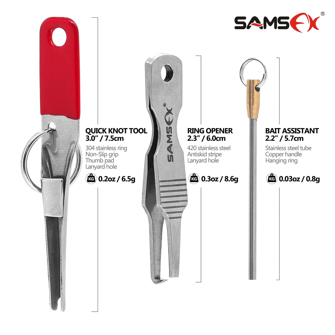 SAMSFX Fishing Quick Knot Tying Tool, Hook Sharpener, Split Rings Opener and Upper Bait