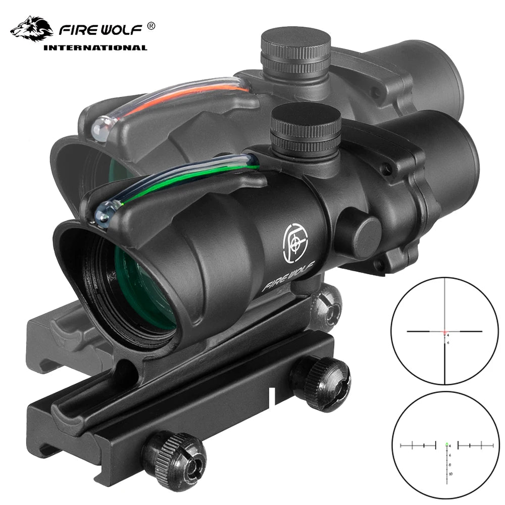 Fire Wolf 4X32 Tactical RifleScope Real Fiber Green Red Dot Illuminated Etched Reticle Optical sight Crossbow for hunting