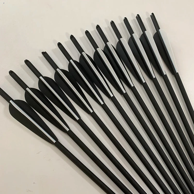 12Pcs 13.5/16/17/18/20/22 Inches  2 Black 1 White Crossbow Carbon Arrow  Length OD 8.8mm  Feather for Archery Hunting Shooting