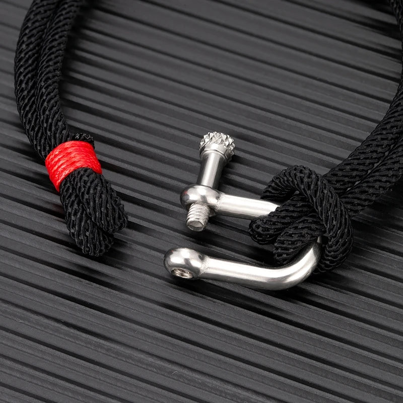 MKENDN Men's Nautical Double Strand U shape Shackle Survival Rope Bracelet Women