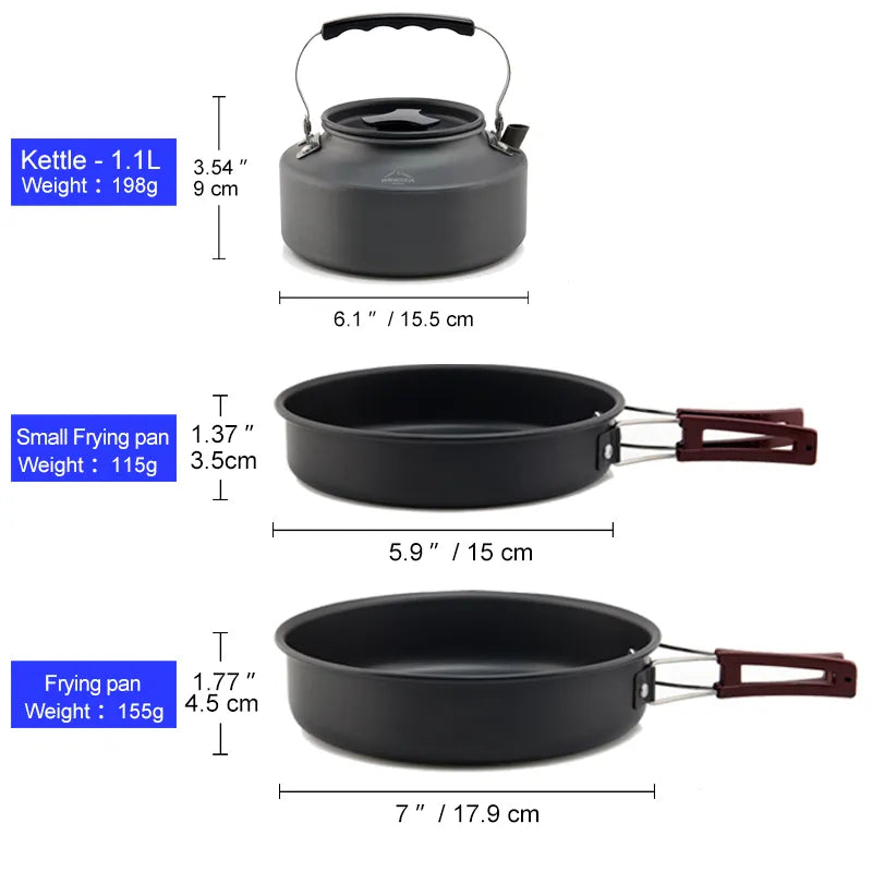 Widesea Camping Cookware Set Outdoor Pot Tableware Kit Cooking Water Kettle Pan