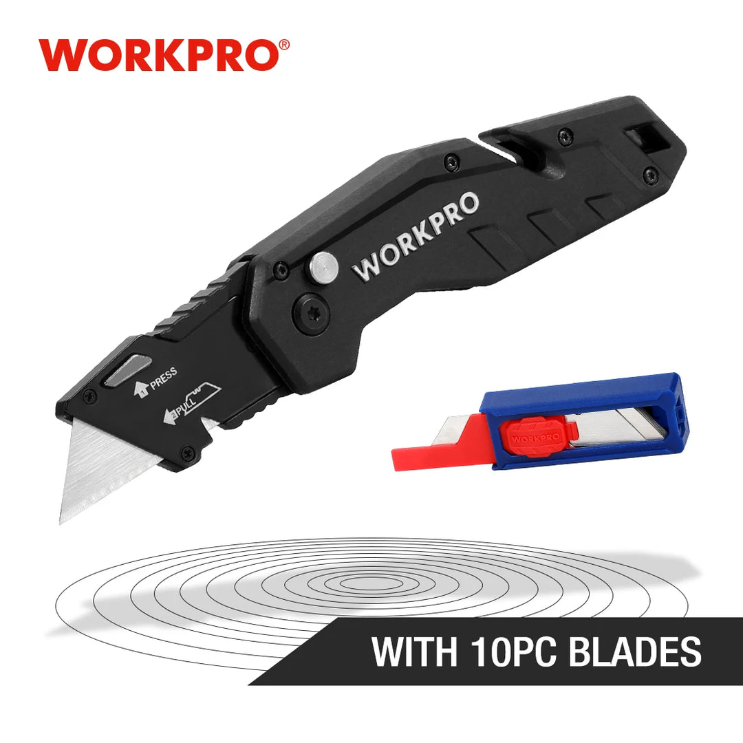 WORKPRO Folding Utility Knife Quick Change Blade Folding Knife Outdoor Camping Tool