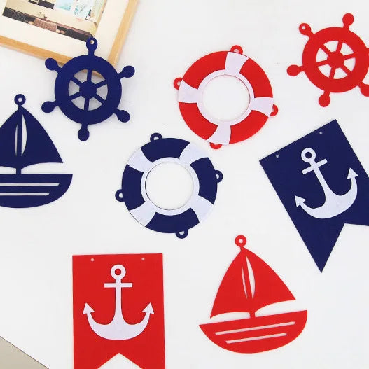 Nautical Banner Mediterranean Anchors Steering Wheels Sailboat Pennant Garland