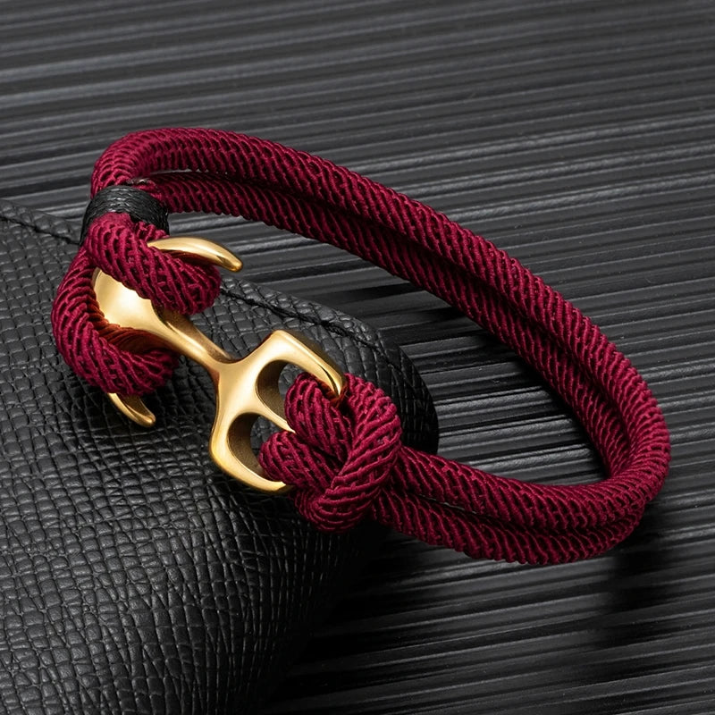 MKENDN 18K Plated Anchor Bracelets Men Double strand Nautical Survival Rope Paracord