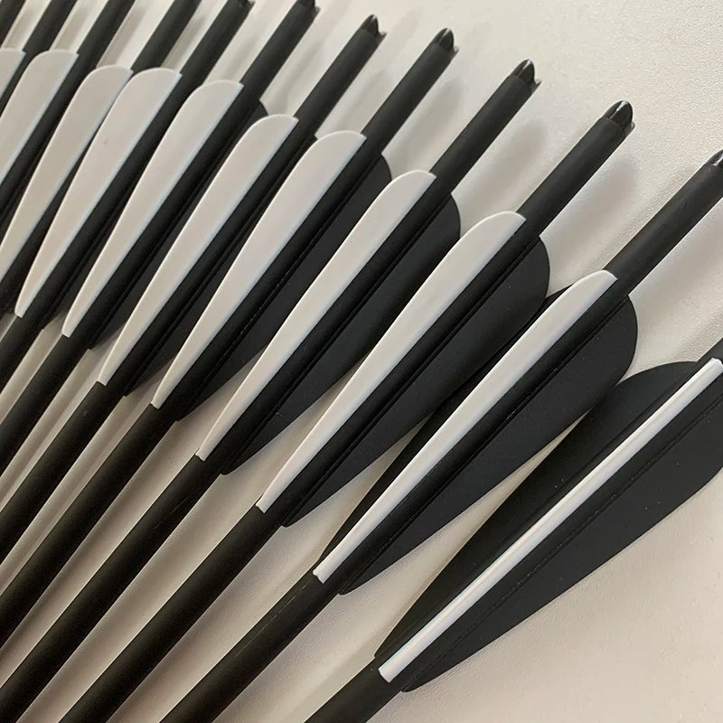 12Pcs 13.5/16/17/18/20/22 Inches  2 Black 1 White Crossbow Carbon Arrow  Length OD 8.8mm  Feather for Archery Hunting Shooting