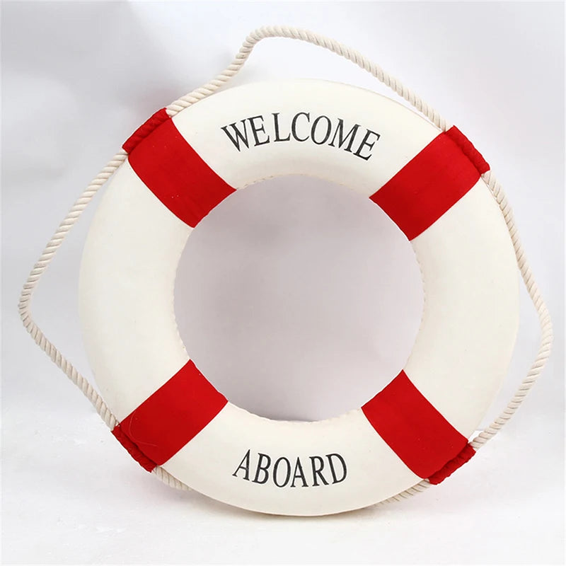 Nautical Style Welcome Decorative Red Blue Life Buoy Home Marine Beach Wall