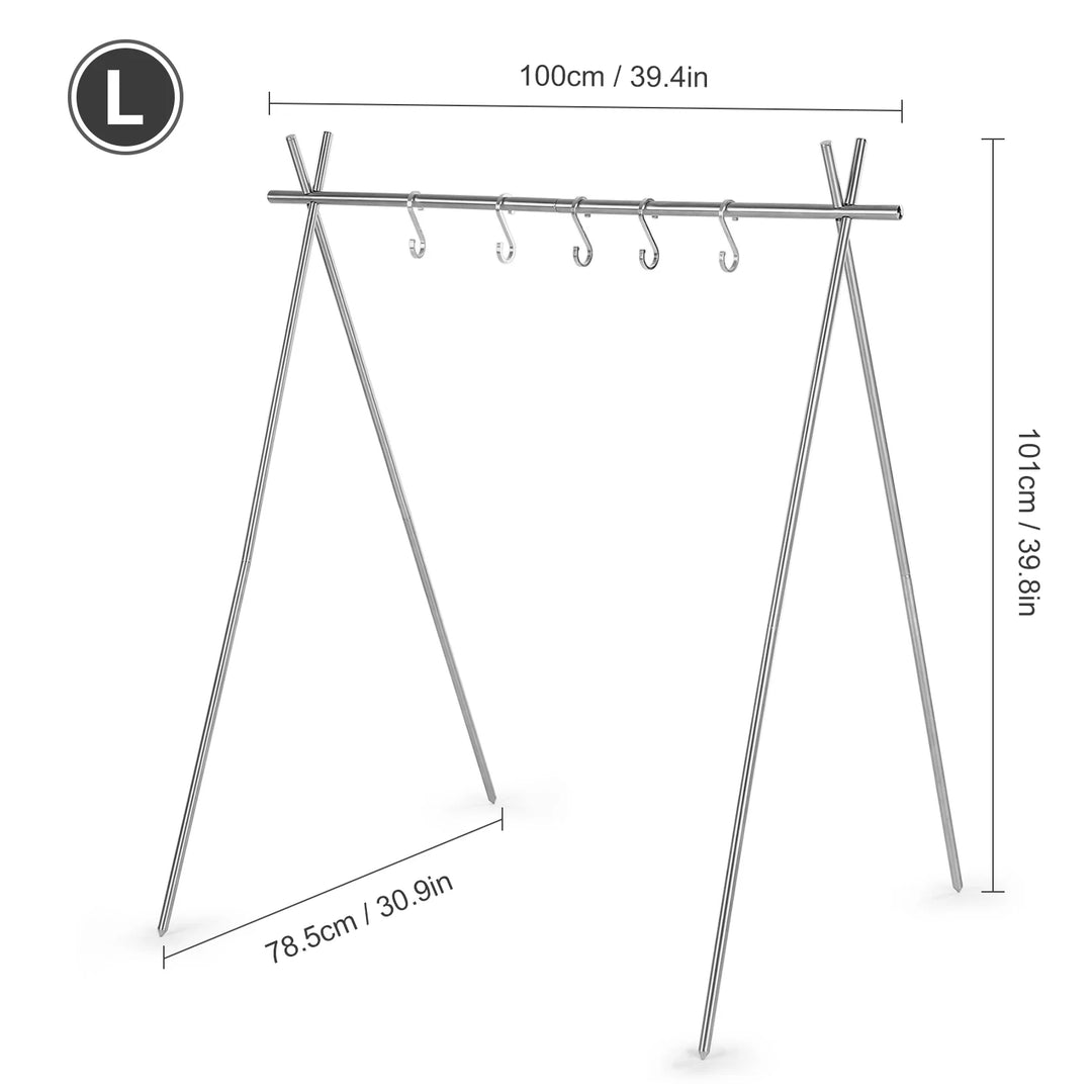 Portable Collapsible Stainless Steel Camping Hanging Rack Travel Camping Shelf Clothes Hanger Outdoor Triangle Rack Eequipment