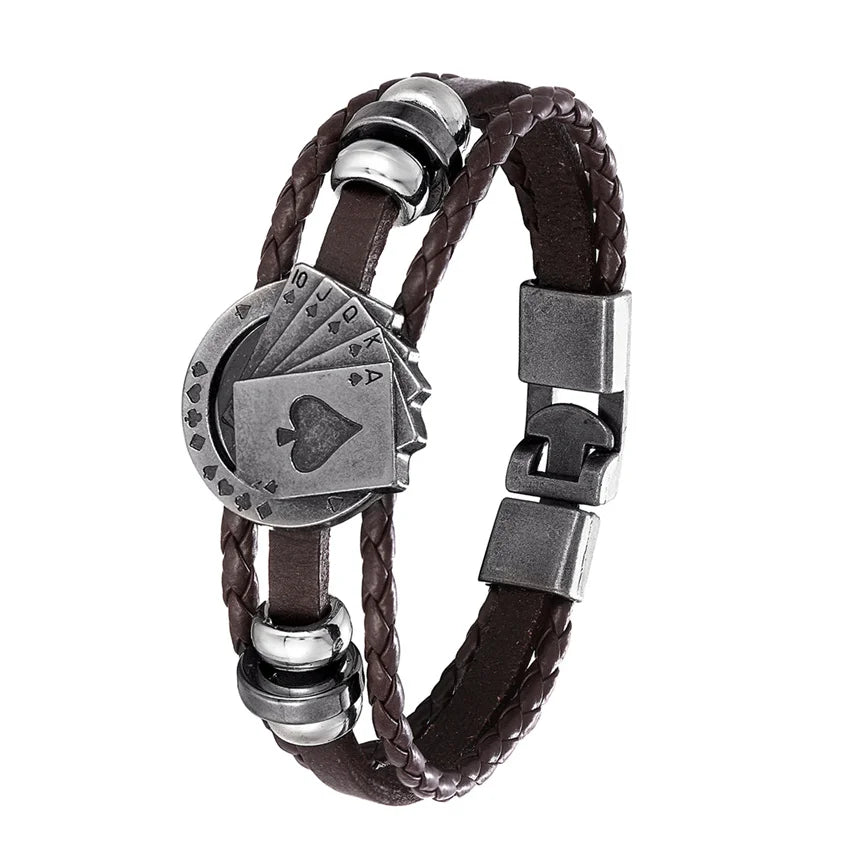 2023 Fashion Brand Leather Bracelet Multilayer Poker Bracelet Men's Retro Punk Rock