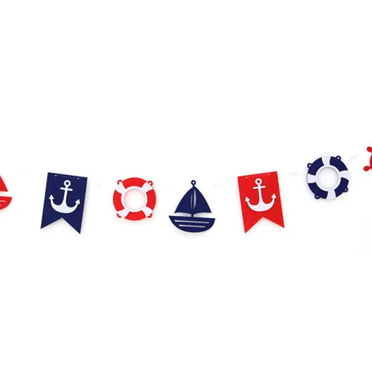 Nautical Banner Mediterranean Anchors Steering Wheels Sailboat Pennant Garland