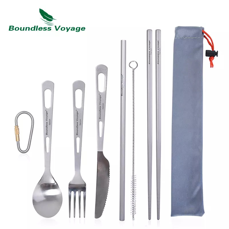 Boundless Voyage Titanium Camping Spoon Fork Spork Knife Chopsticks Straw Portable