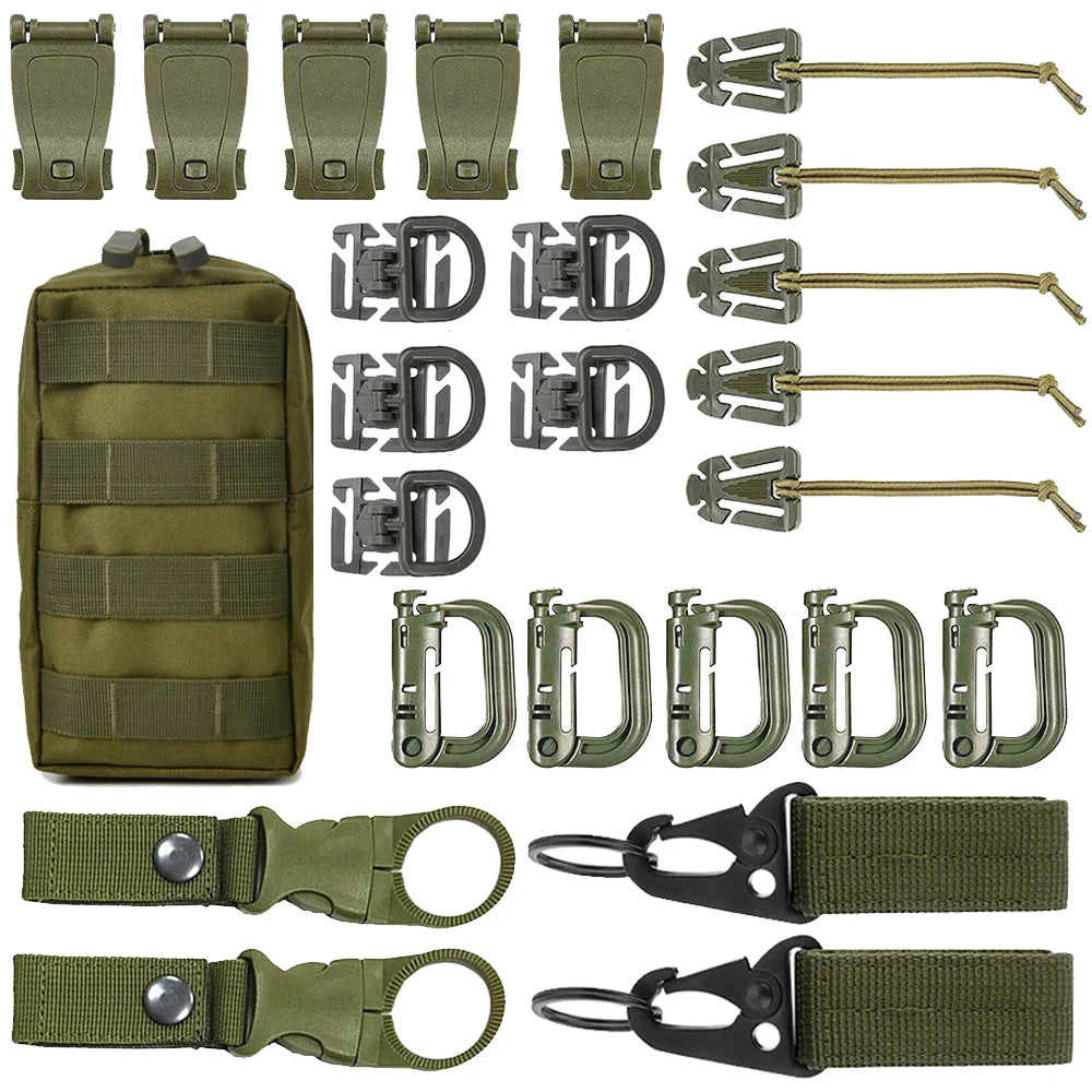 Kit of 25 Molle Accessories Kit Attachment D-Ring Grimloc Locking Gear Clip Webbing