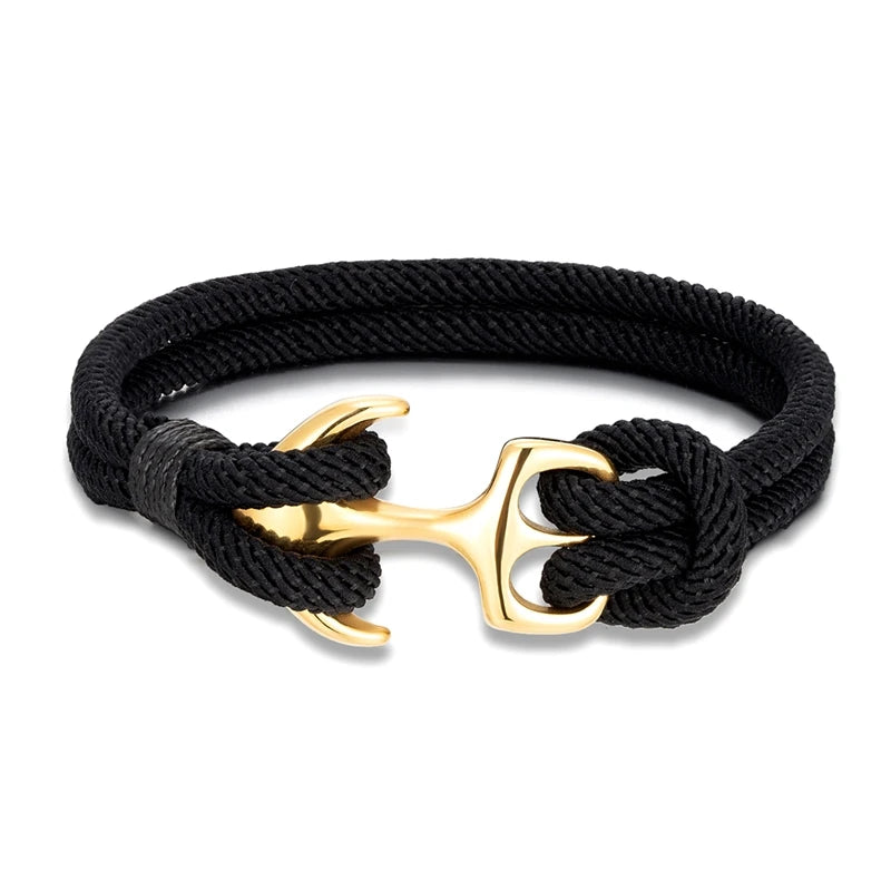 MKENDN 18K Plated Anchor Bracelets Men Double strand Nautical Survival Rope Paracord