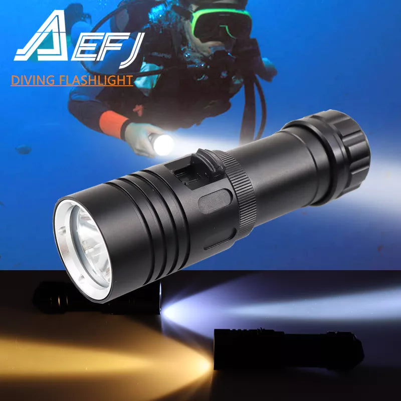 Waterproof IPX8 Diving Flashlight XM-L2 Yellow White LED Torch Dive Underwater 80M