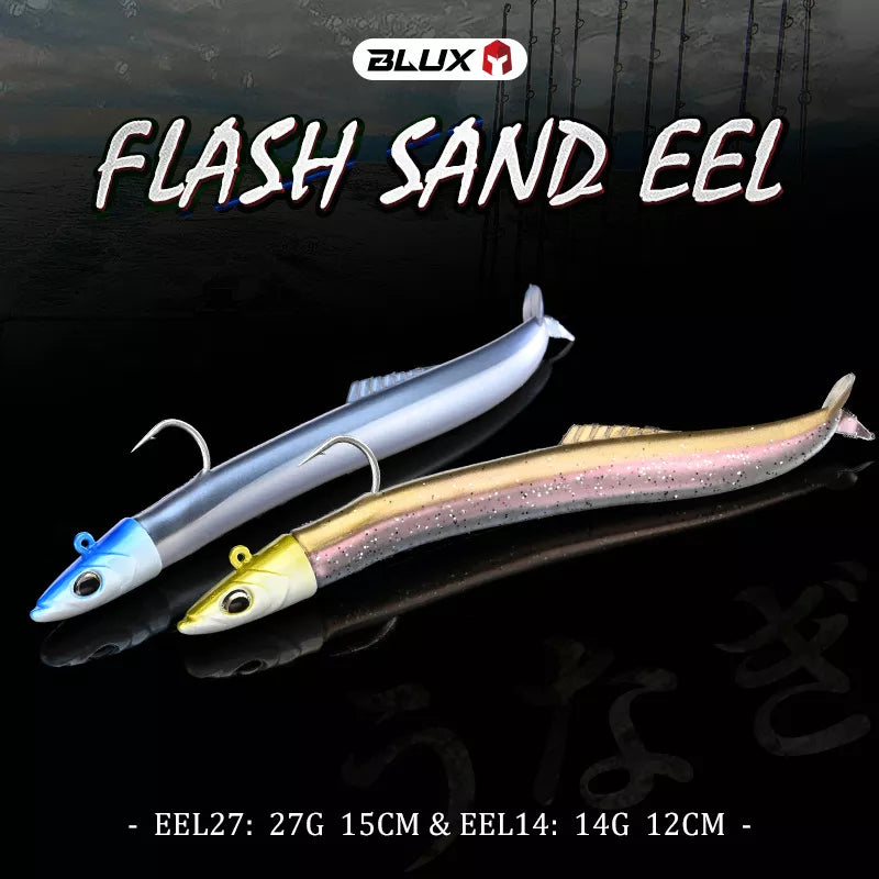 BLUX FLASH SAND EEL 14G/27G Soft Fishing Lure Tail Jig Head Hook Minnow Artificial