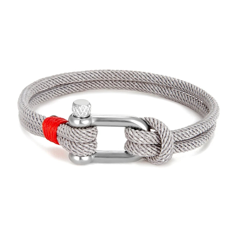MKENDN Men's Nautical Double Strand U shape Shackle Survival Rope Bracelet Women
