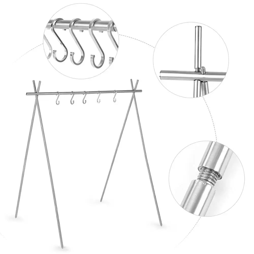 Portable Collapsible Stainless Steel Camping Hanging Rack Travel Camping Shelf Clothes Hanger Outdoor Triangle Rack Eequipment