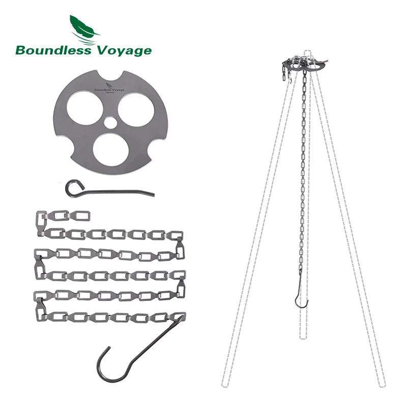 Boundless Voyage Camping Tripod Board Adjustable Titanium Hanging Chain with Hooks Fixed-loop for Pot Grill Ti9012O