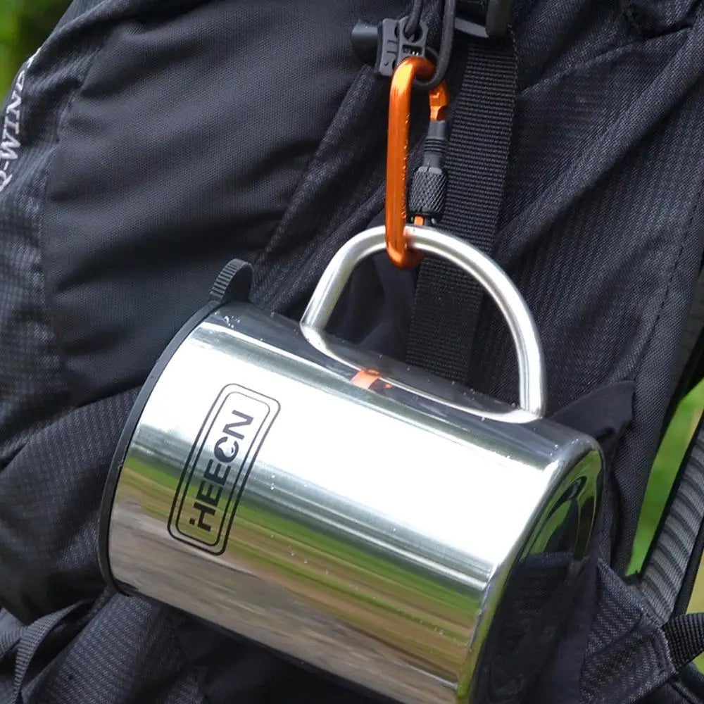 free ship Outdoor stainless steel mugs hiking buckle cup camping mugs with lid