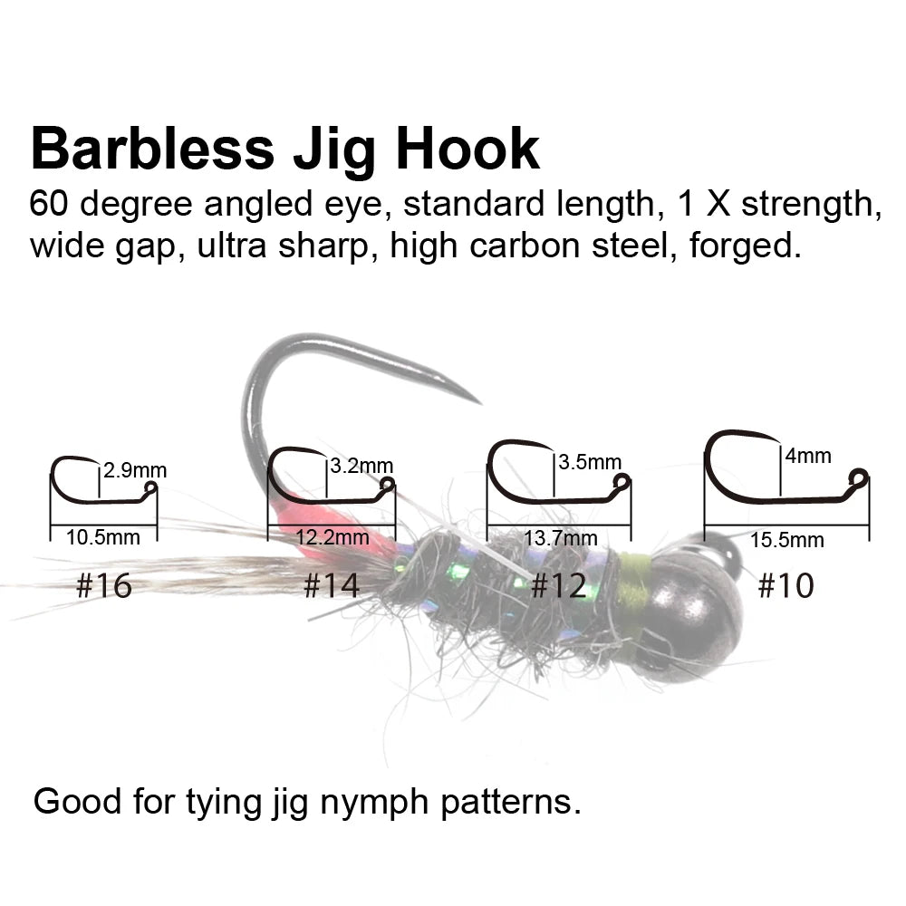 Bimoo 6pcs Fluorescent Fast Sinking Barbless Tungsten Headhead Jig Nymph Fly