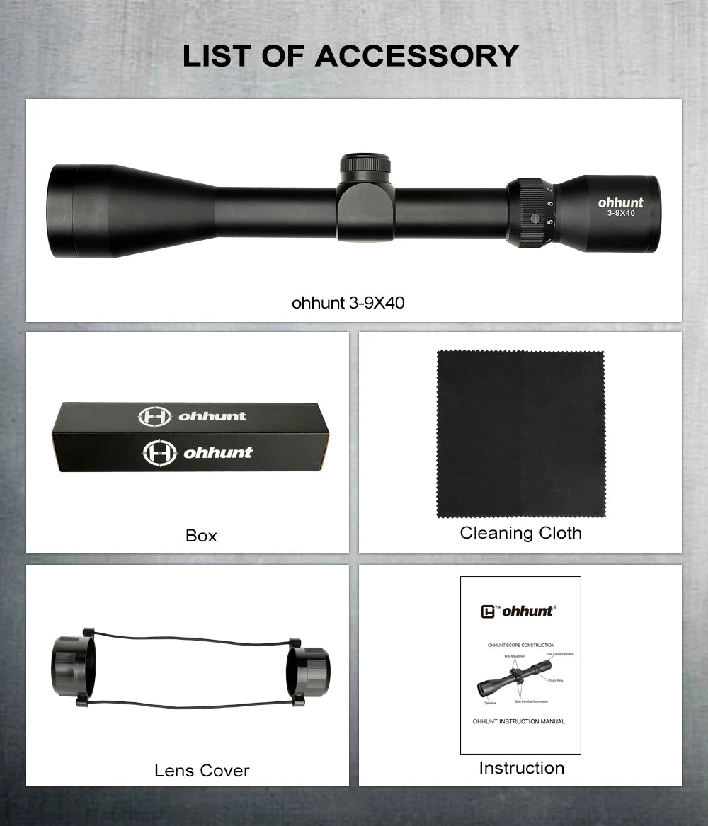 ohhunt 3-9X40 Optics Scopes Rangefinder or Mil Dot Reticle Crossbow Scope with Mount Rings